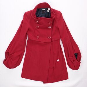 Miss Sixty Overcoat Jacket Women's S Red Wool Bubble Sleeve Double Breasted